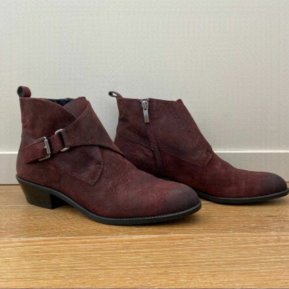 Franco Sarto-Burgundy Pre-distressed Ankle Bootie